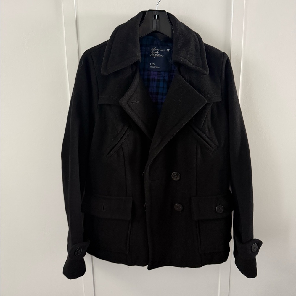 American Eagle Outfitters Dark Peacoat with Plaid Lining